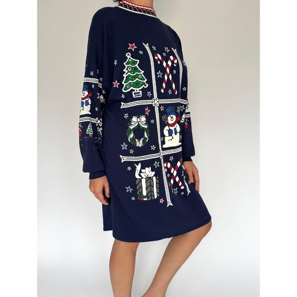 90s vintage holiday christmas graphic long sleeved cotton pajama sleep dress - Picture 7 of 10